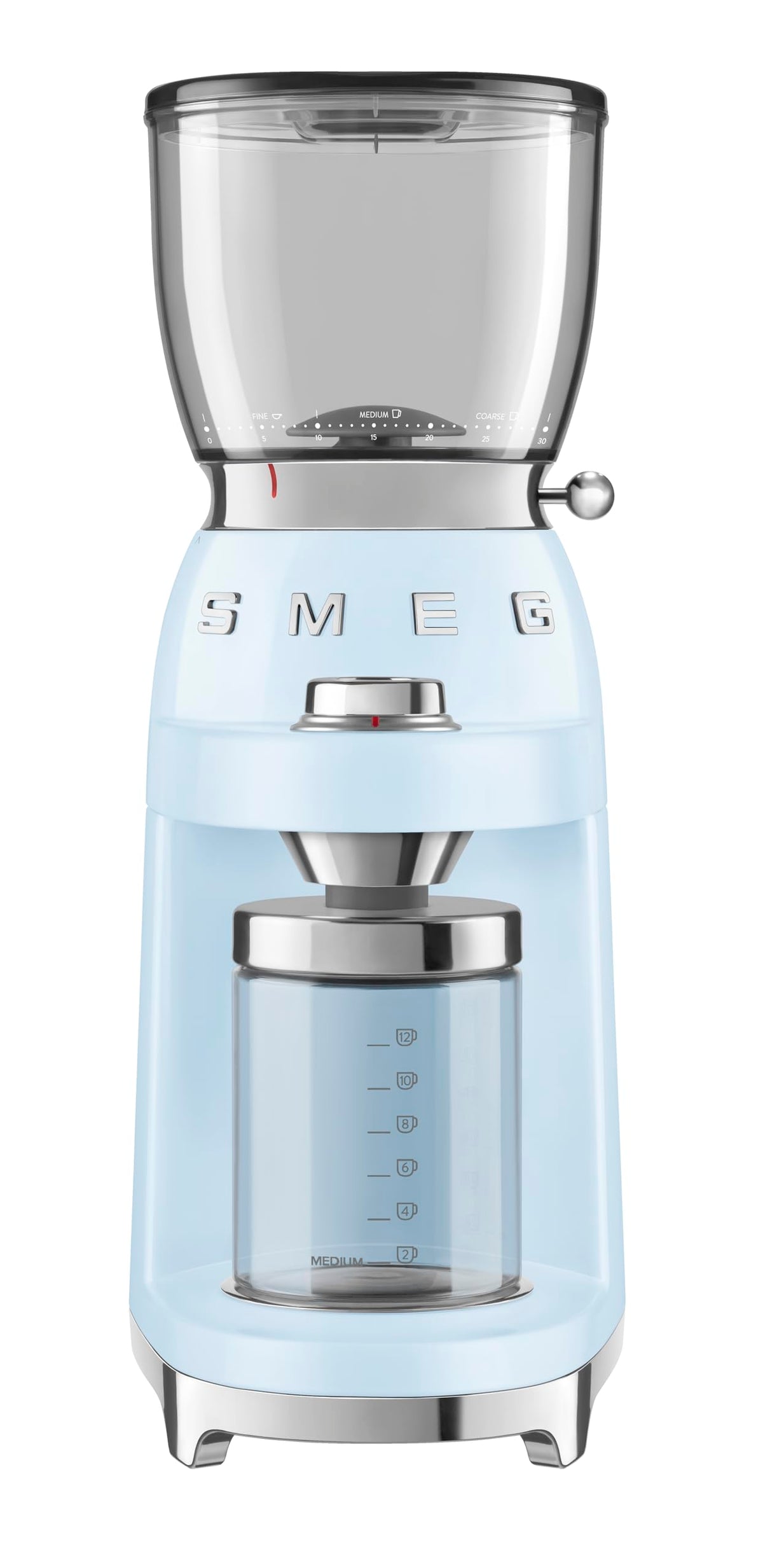 SMEG CGF11 Retro Burr Coffee Grinder – 30 Grind Settings, Conical Burr, 350g Hopper – Pastel Blue