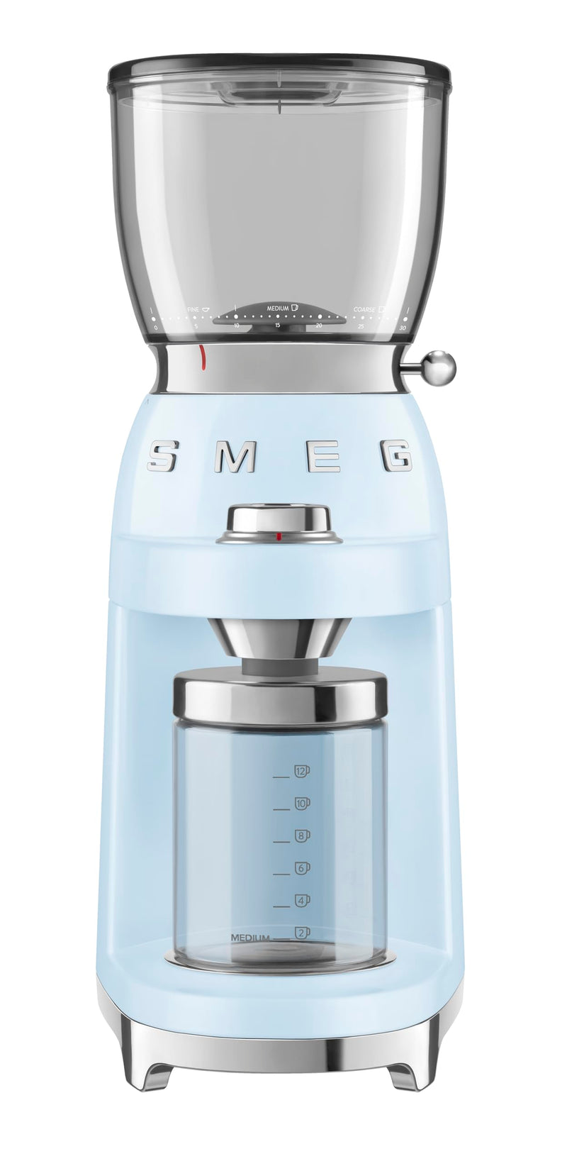 SMEG CGF11 Retro Burr Coffee Grinder – 30 Grind Settings, Conical Burr, 350g Hopper – Pastel Blue